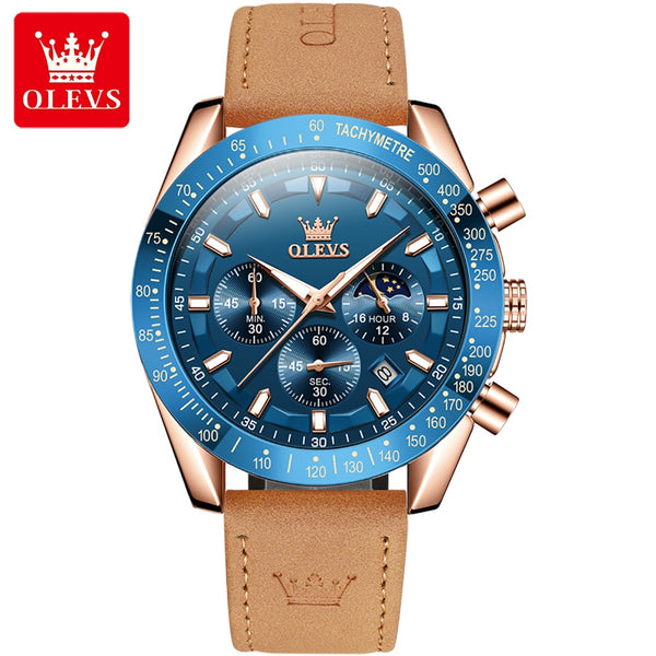 OLEVS Brown Leather strap Watch for Men