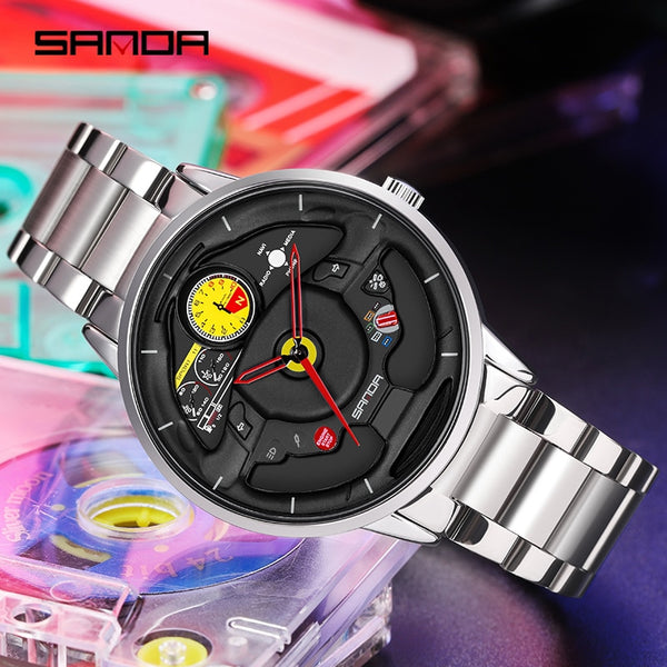 SANDA Sport Car Steering Stainless Wristwatches