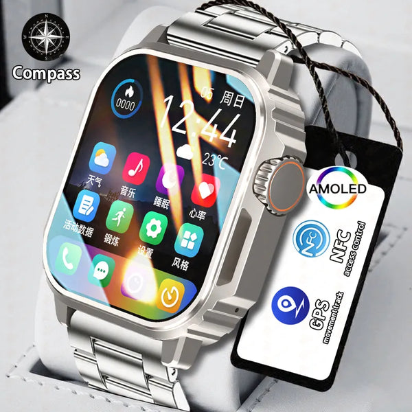 New AMOLED Screen Compass Siri NFC GPS Smartwatch 2024